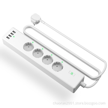 Eu Power Strip Power Extensions Strip Smart 4 Outlet Power Strip European Surge Protector TUYA